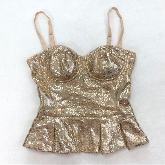 Bebe Uptown Sequin Peplum Bustier Top - Picture 4 of 8